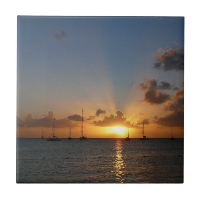 Sunset com Imagem de Paisagem Tropical de Barcos d (Frente)