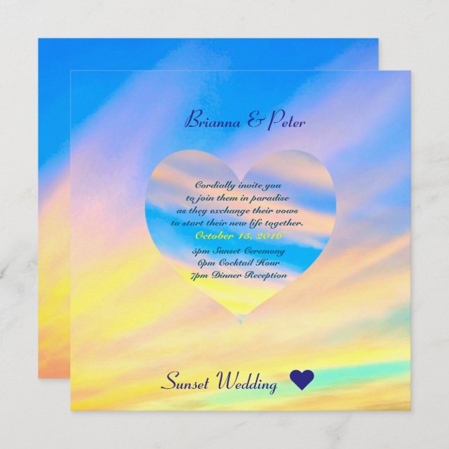 Sunset | Convite De Casamento Semi-Gloss (Frente/Verso)