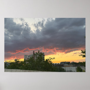 Sunset da cidade com Poster de nuvens