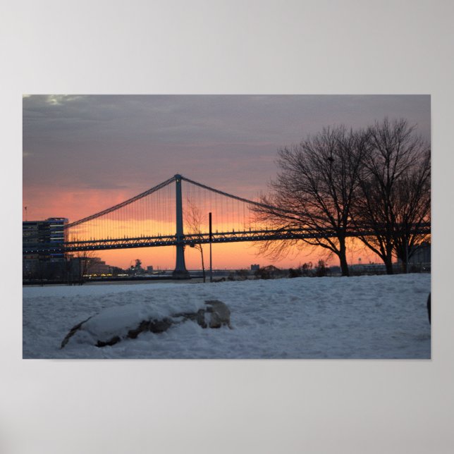Sunset de inverno com Poster de ponte (Frente)