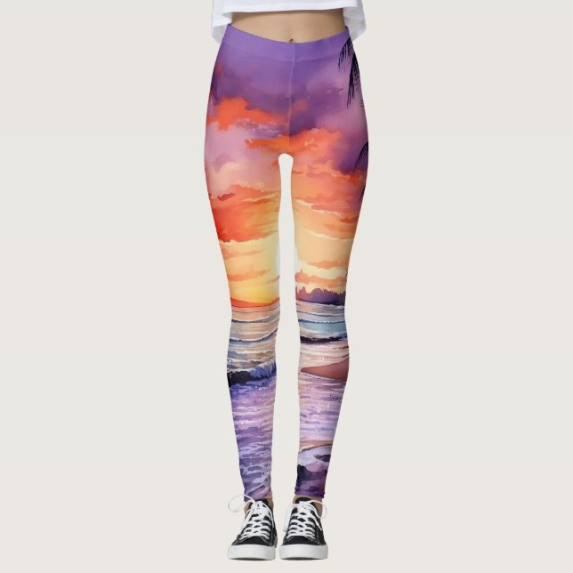 Sunset de praia tropical #1 Leggings (Frente)