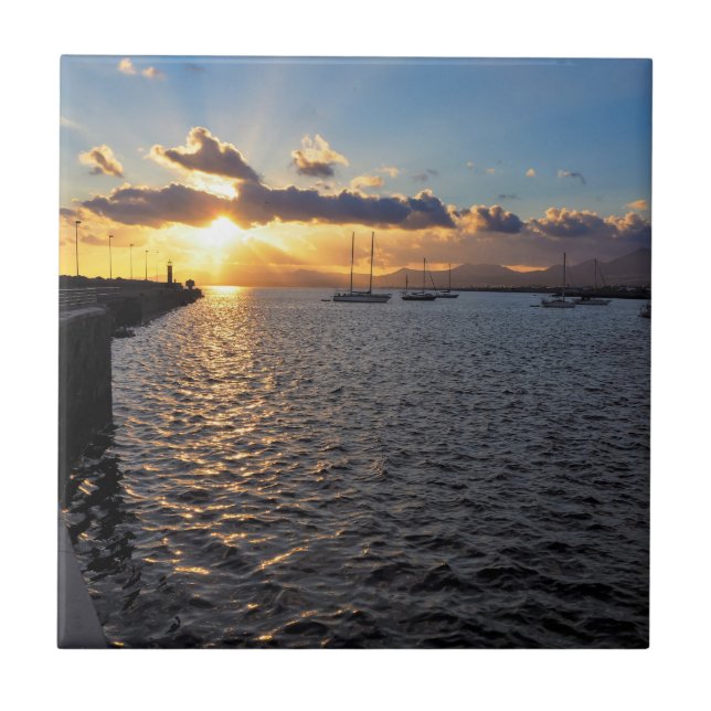 Sunset em Arrecife, Lanzarote, Azulejo cerâmico (Frente)