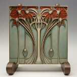 Sunset Flourish Art Nouveau<br><div class="desc">Dê a sua casa a fascinante e romântica atração da era Art Nouveau através deste azulejo cerâmico extremamente projetado. Um quarteto de florescências em tons radiantes de laranja e terracota solares se despem elegantemente contra um pano de fundo de sábio macio e verde de eucalipto. A fluidez de seus caules,...</div>