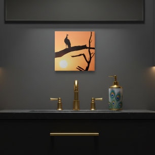 Sunset Majestade: Azulejo de cerâmica Peacock Silh