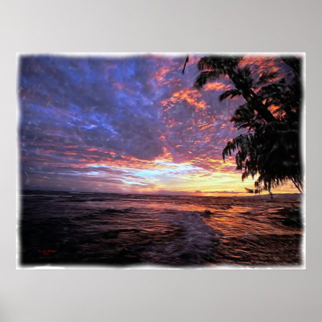 Sunset na praia... Poster e Impressão. (Frente)