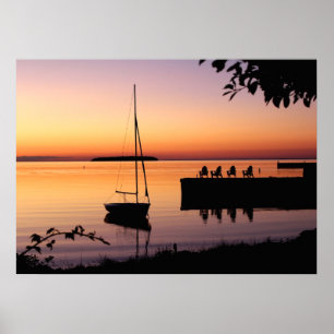 Sunset no lago Silhouette Poster