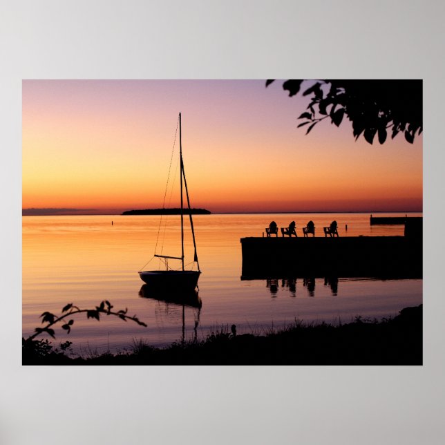 Sunset no lago Silhouette Poster (Frente)
