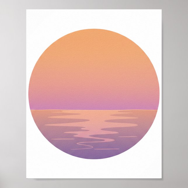 Sunset Ocean Minimalist Poster – Hand-Drawn Tropic (Frente)