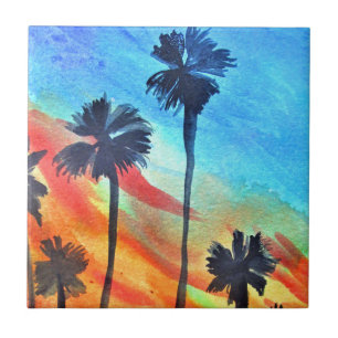 Sunset Palm tree surf arte