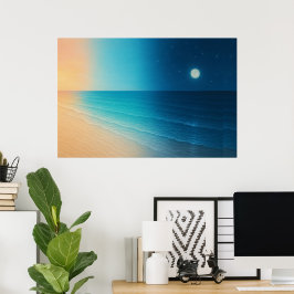 Sunset para Moonlight Ocean Poster