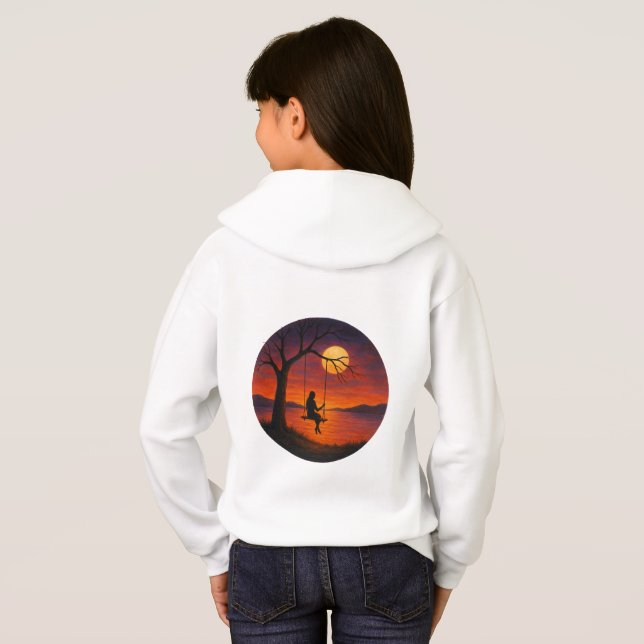 Sunset Silhouette Swing Art Kids’ Hoodie (Parte Traseira Completa)