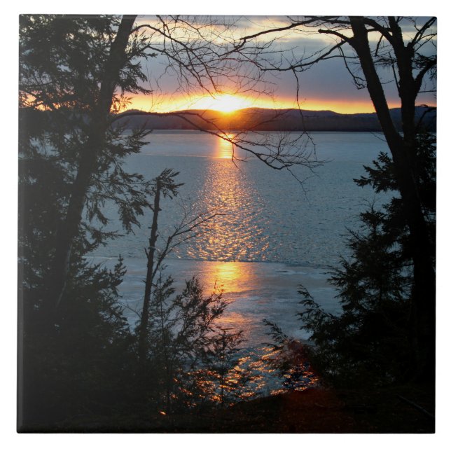 Sunset Sobre Azulejo De Cerâmica Do Lago Forest (Frente)
