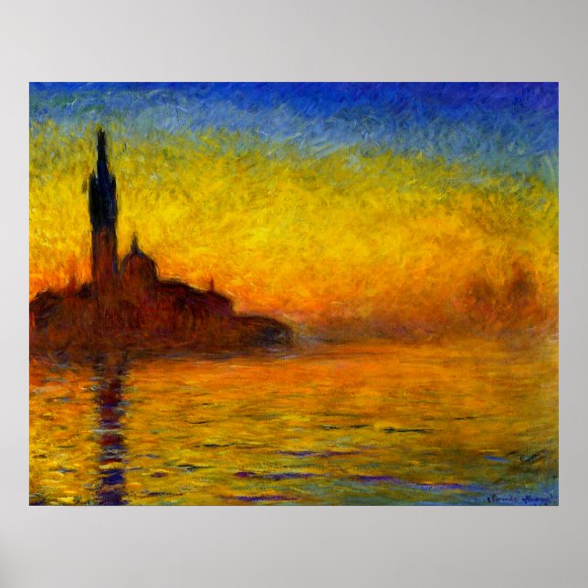 Sunset sobre Veneza por Claude Monet Impressão (Frente)