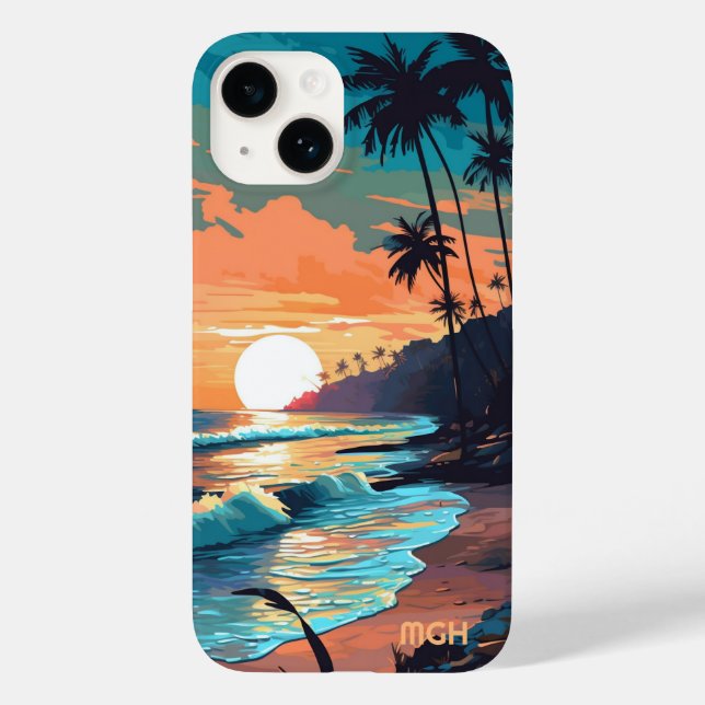 Sunset Tropical Beach do Monograma personalizado (Verso)