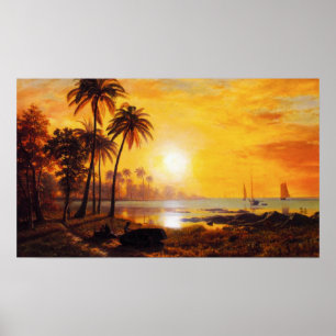 Sunset tropical com barcos de pesca Poster