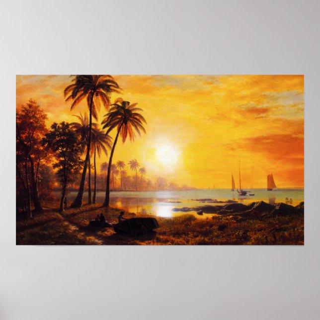 Sunset tropical com barcos de pesca Poster (Frente)