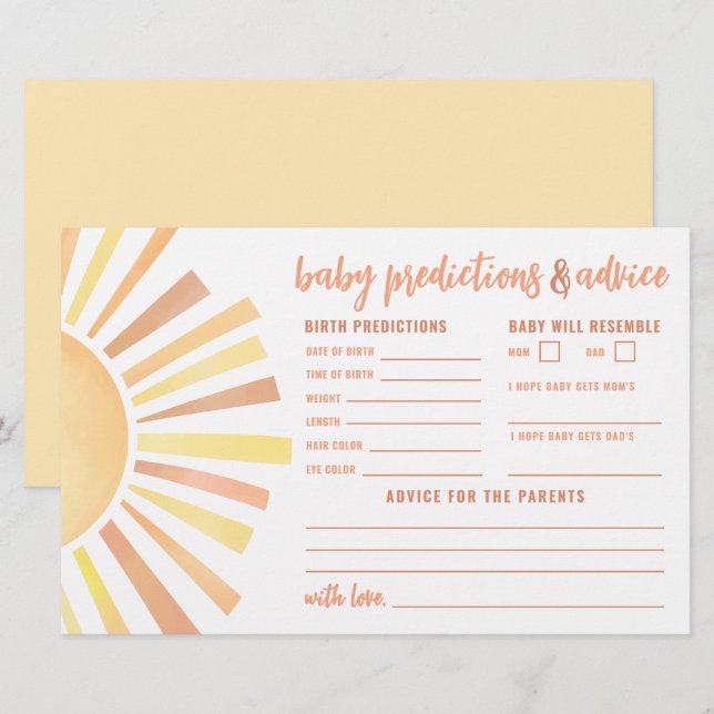 Sunshine Advice Predictions Card Sun Baby Shower (Frente/Verso)