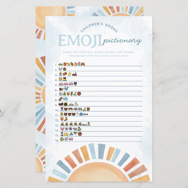 Sunshine Chá de fraldas Emoji Pictionary Game (Frente/Verso)