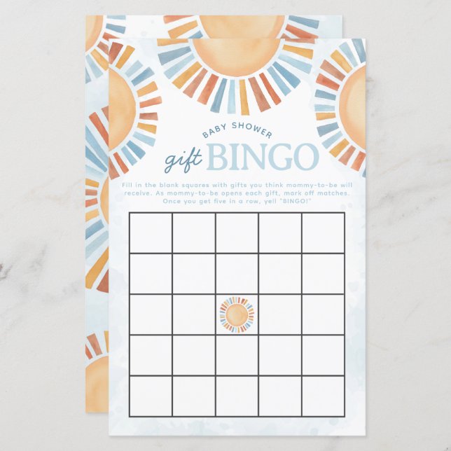 Sunshine Chá de fraldas Gift Bingo Game (Frente/Verso)