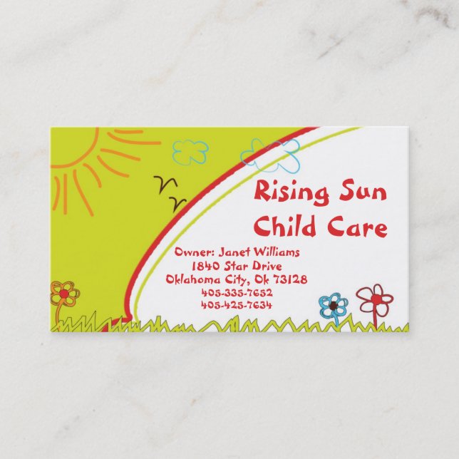 Sunshine Child Care Cartão de visita (Frente)
