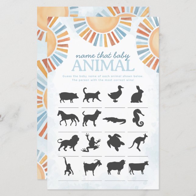 Sunshine Name que Jogo de Chá de Bebê Animal (Frente/Verso)