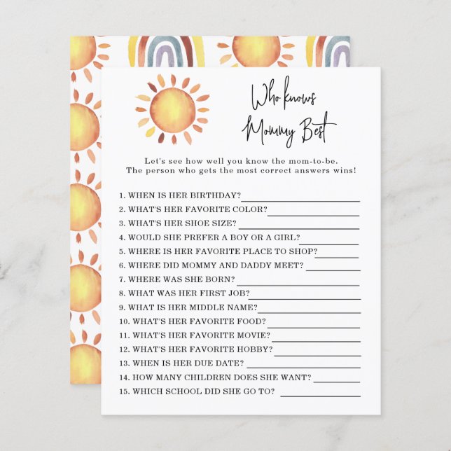 Sunshine, quem conhece melhor a mamãe (Frente/Verso)