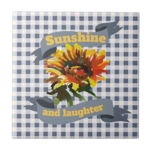 Sunshine Sunflower Blue-cinza Gingham