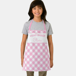 Super Bonito Cabeça Baker Rosa Gingham Nome Apron