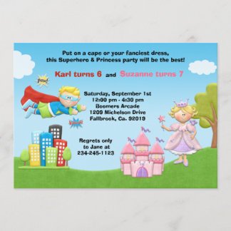 Super-herói e Convite de aniversário princesa