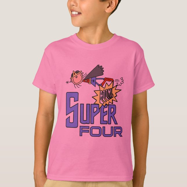 Super-herói Garota 4º Camiseta de aniversário e pr (Frente)