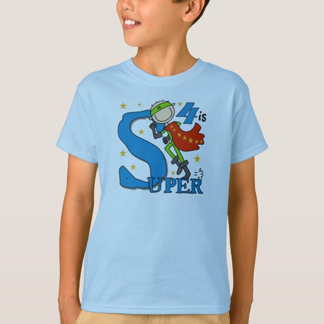 Super-herói Garoto 4º Aniversário Camisetas e pres (Frente)