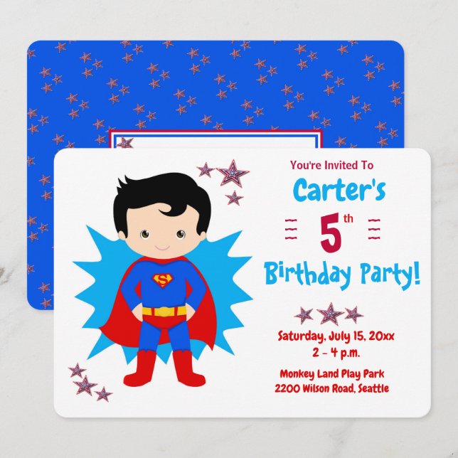 Super Kid - Convite de Aniversário de Menino (Frente/Verso)