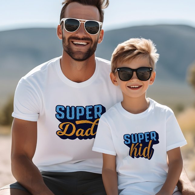 Super Kid e Super Pai Filho Pai (Matching Super Dad & Super Kid Sidekick T-Shirt)