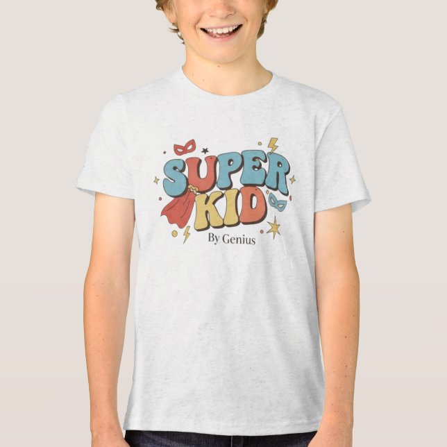 Super Kid T-Shirt, Groovy Retro Superhero Children (Frente)