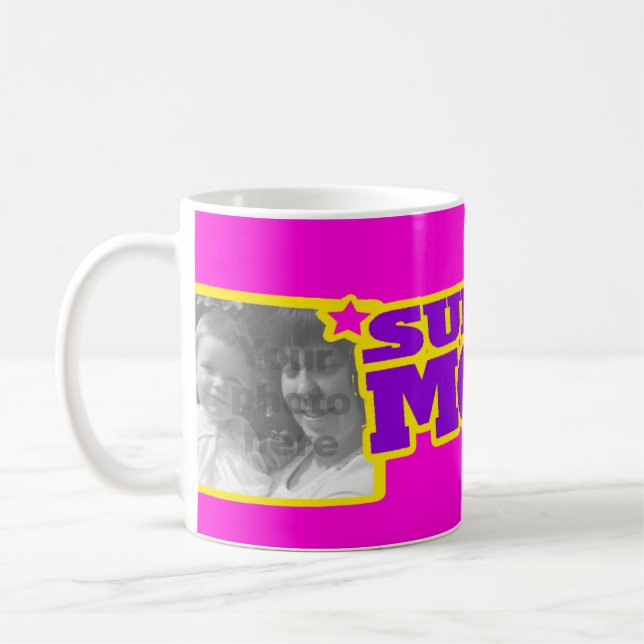 Super Mãe 2 fotos de caneca amarela rosa púrpura (Esquerda)