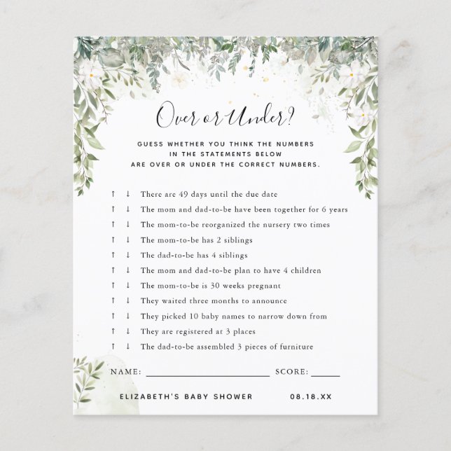 Superior ou inferior | Jogo Chá de fraldas (Frente)