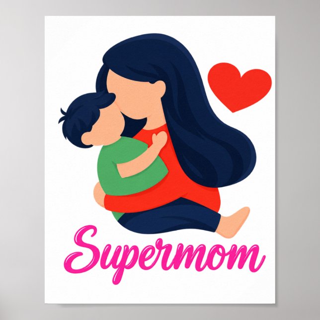 Supermom Cute Mother and Child Poster Print (Frente)
