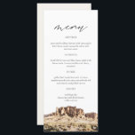SUPERSTITION MOUNTAIN Watercolor Menu Card (Cartão<br><div class="desc">Este menu apresenta uma pintura aquosa de Superstition Mountain emparelhada com uma combinação simples de fontes. Este cardápio é perfeito para o seu destino ou para o seu casamento ou evento temático no deserto.</div>