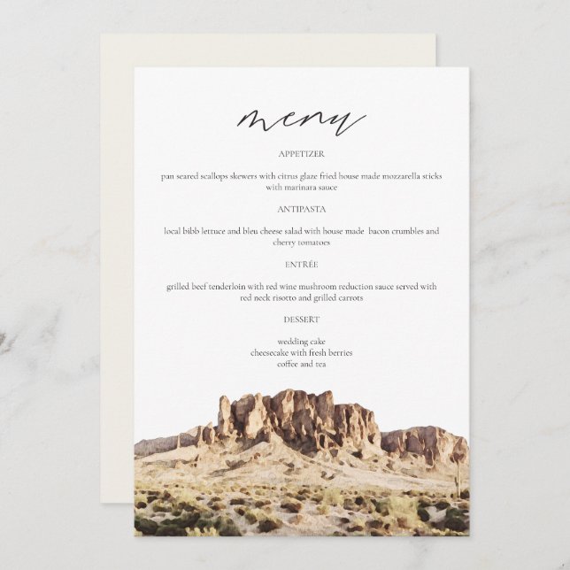 SUPERSTITION MOUNTAIN Watercolor Menu Card (Cartão (Frente/Verso)