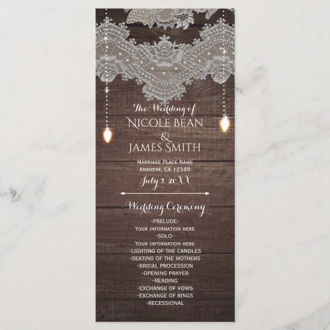 Suporte de Programa de Madeira Rústica e Renda Vin (Frente)