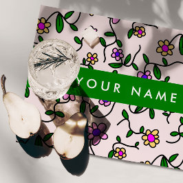 Suporte Para Prato Flores Coloridas, Fundo Rosa, Verde