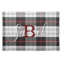 Nome do Monograma Verificado do Tartan Preto e Bra