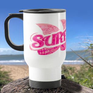 Surf acima da caneca de viagem cor-de-rosa