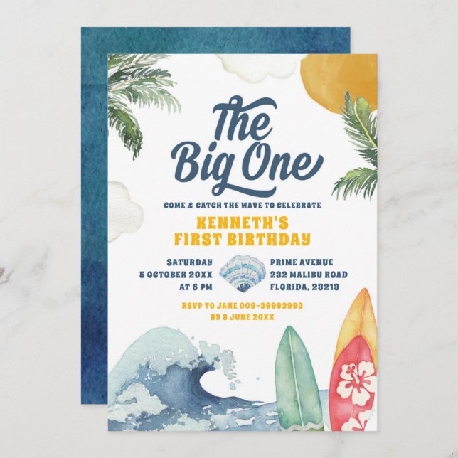 Surf Beach Summer Big One Primeiro Convite de Aniv (Frente/Verso)