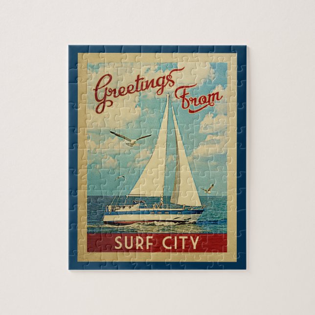 Surf City Jigsera Quebra-cabeça Sailboat Retro New (Vertical)