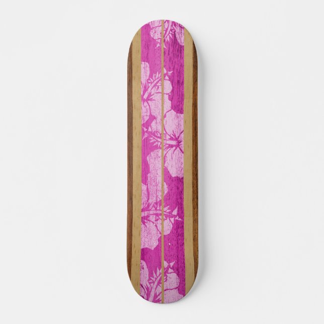 Surf de Haleiwa Vintage Faux Wood Skateboard (Frente)