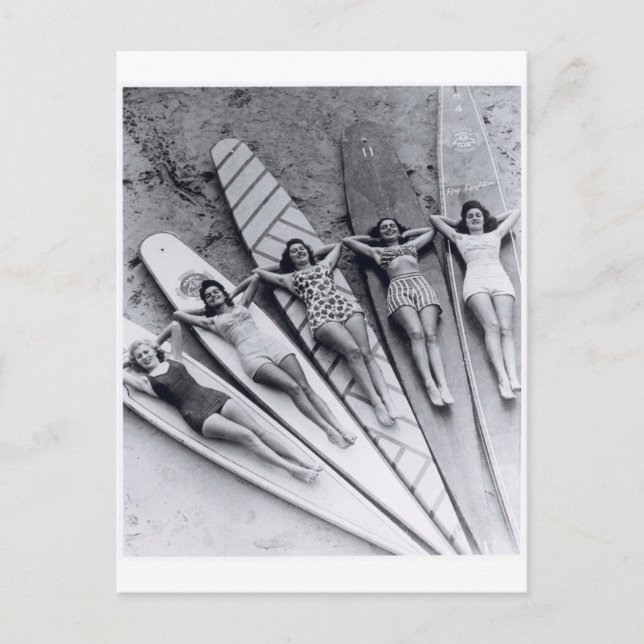 Surf de Vintage damas Muitos Praias Cartão Postal  (Frente)