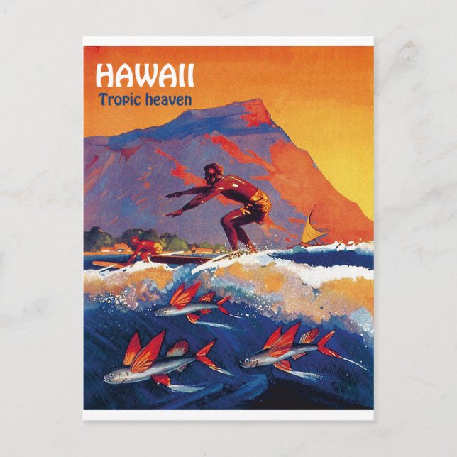 Surf Hawaii, paraíso trópico, cartão postal viagen (Frente)