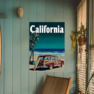 Surf Poster de viagens Beach da Vintage California