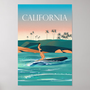 surf poster de viagens da Califórnia